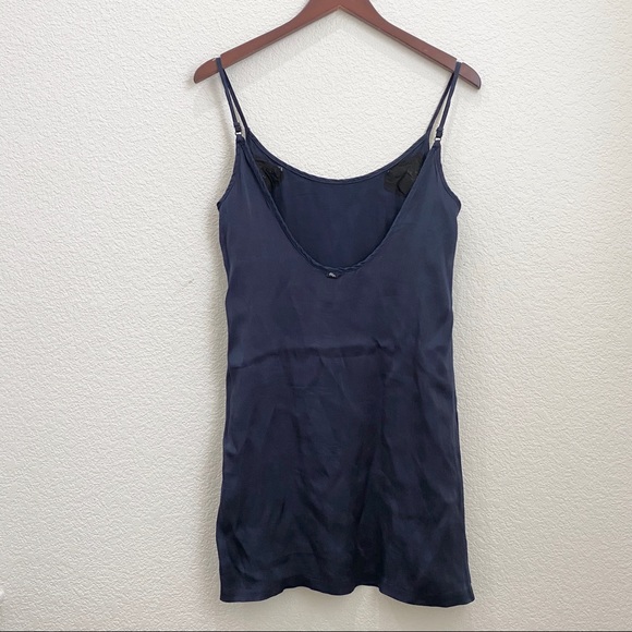 Obey Navy Embroidered Plunge Slip Dress S - Picture 6 of 12
